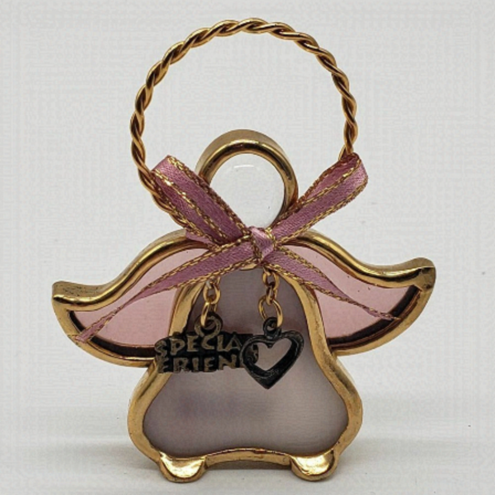 𝅺Stained Glass Pink White Clear Gold Special Friend Angel Ornament